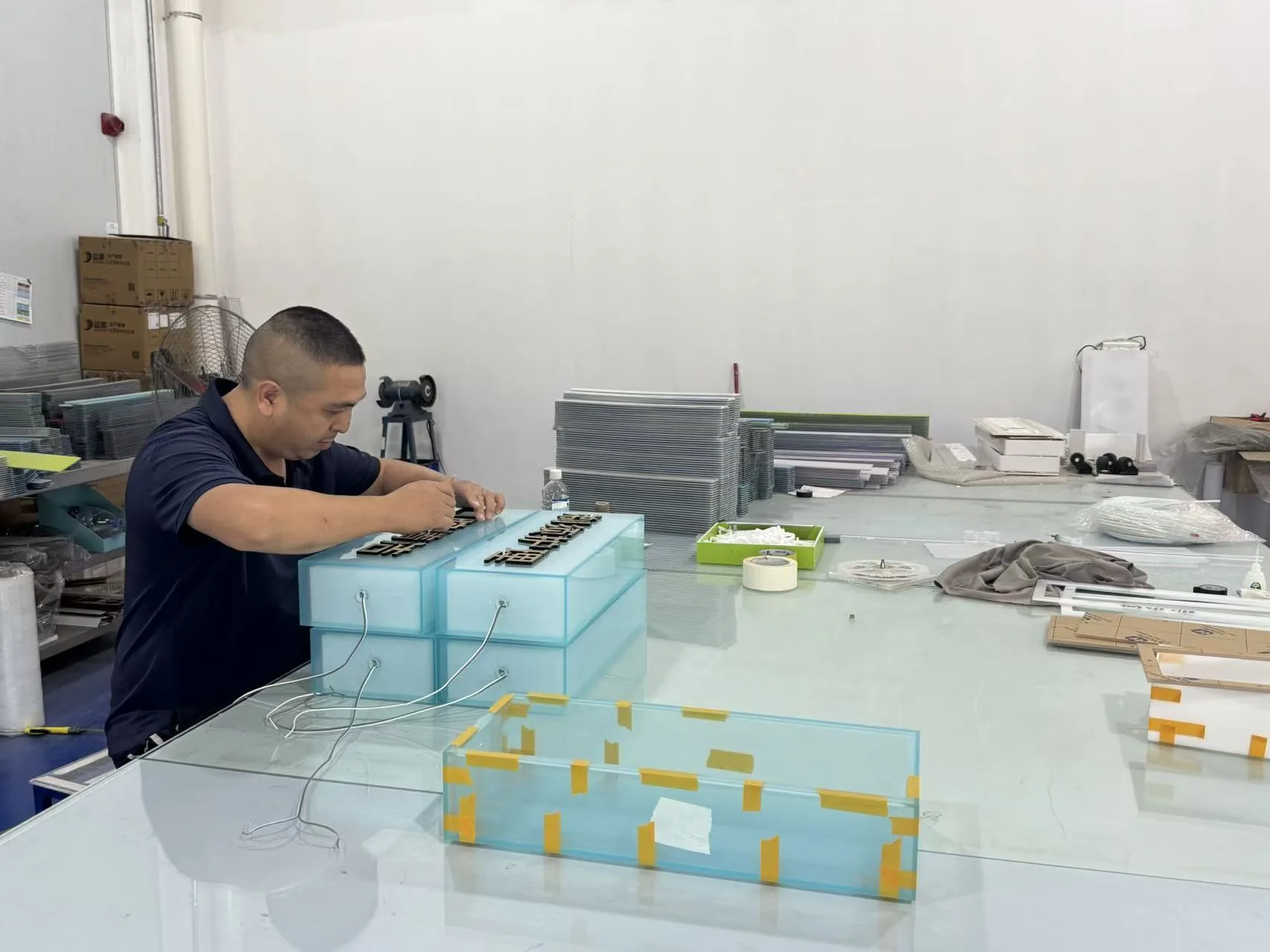 Custom illuminated acrylic sign assembly and LED installation